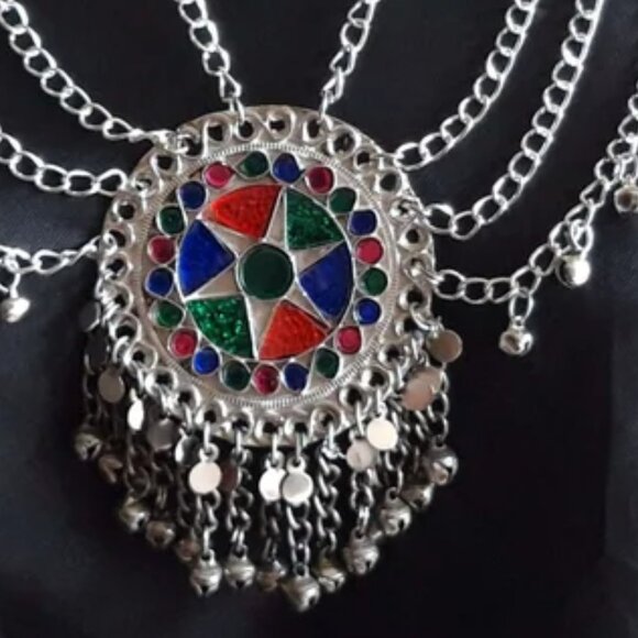 Ethnic Multilayers Bib Necklace, Tribal Silver Bib Necklace, Kuchi Boho Jewelry - Picture 3 of 5